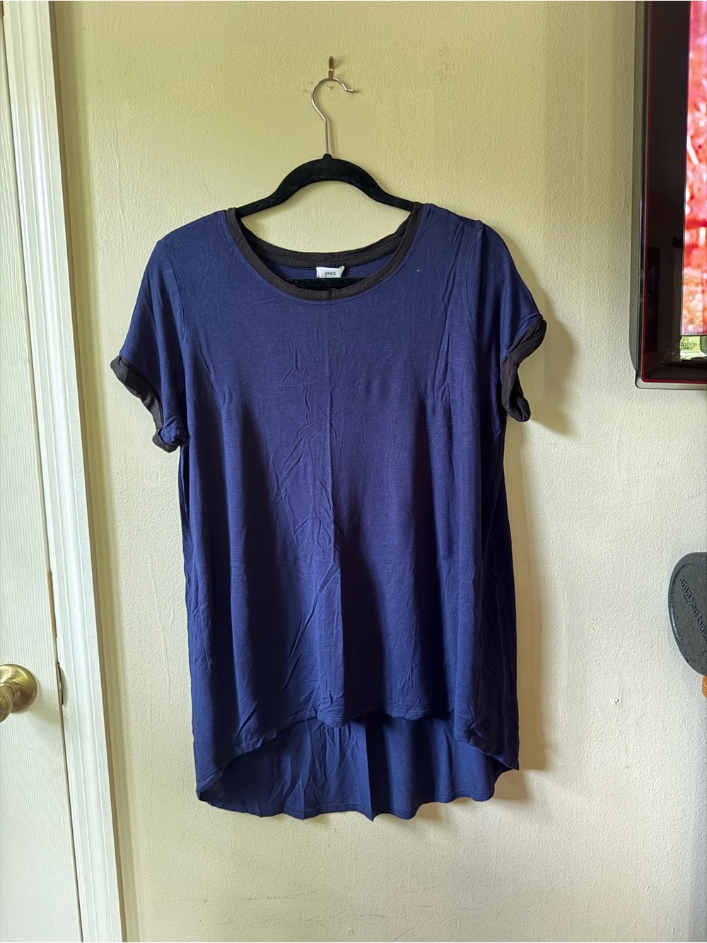 Vince Navy Short Sleeve Crew with Black Trim